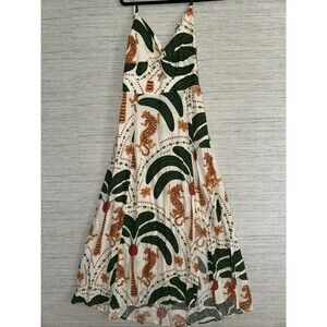 MSK Dress Plant Cheetah Bohemian Tropical Dress Knot Tie Tie Back Cut Out Size L